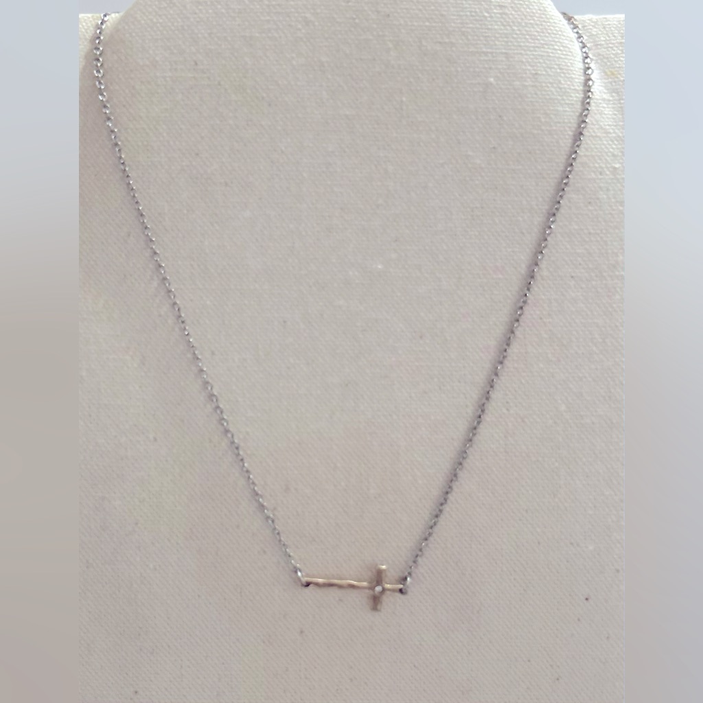 Jk By Thirty-One “Whisper Cross Necklace” 2 Tone Silver/Gold 16”+ 2” Extendernwt